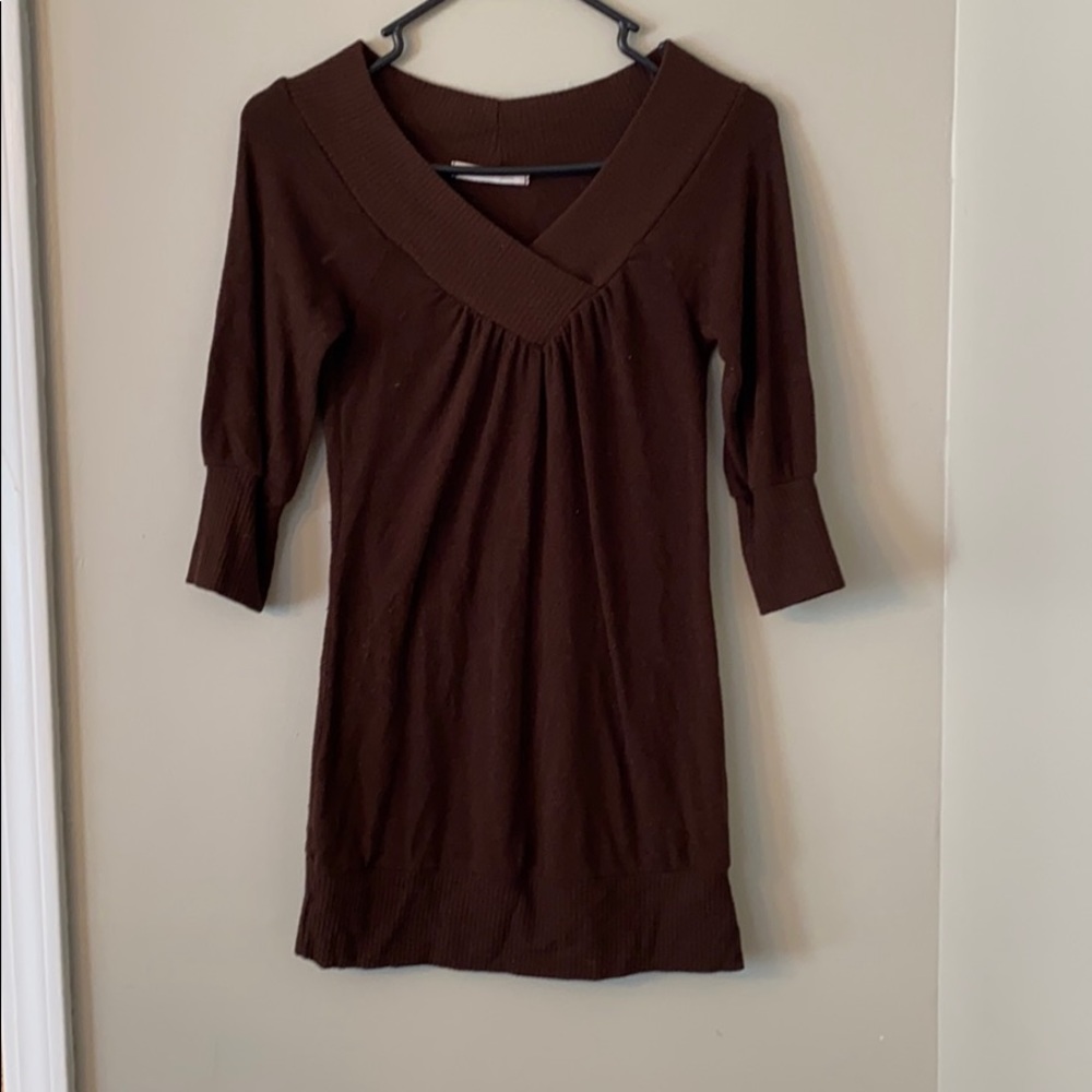 Long brown v neck sweater